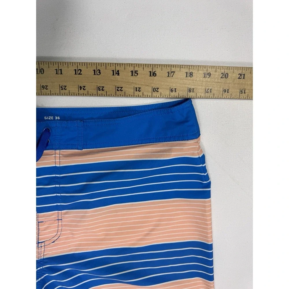RVCA Men's 36x11 Board Shorts Swim Trunks Pocket Vacation Blue Peach Striped
